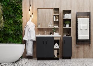 Напольная тумба под раковину Onika Тимбер 108046 правая 80см серый матовый/дуб сонома